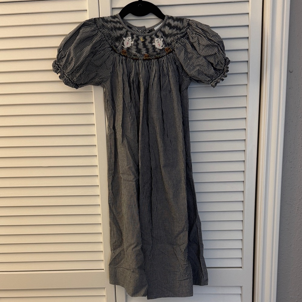 Remember Nguyen Black and White Gingham Bishop Dress with Halloween Smocking 6